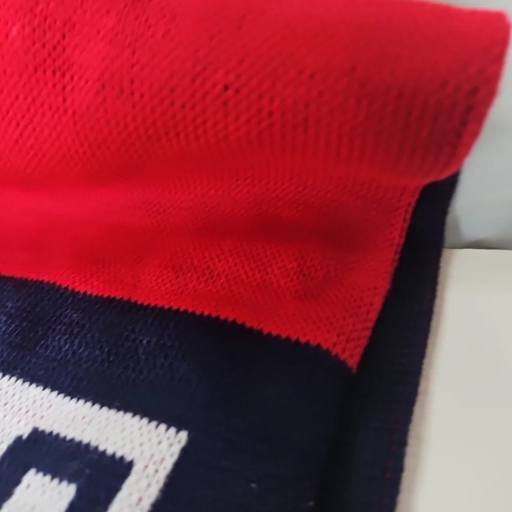 USA Ruffneck Raise Your Game Knitting Scarf reversible FRINGED scarf Red Blue